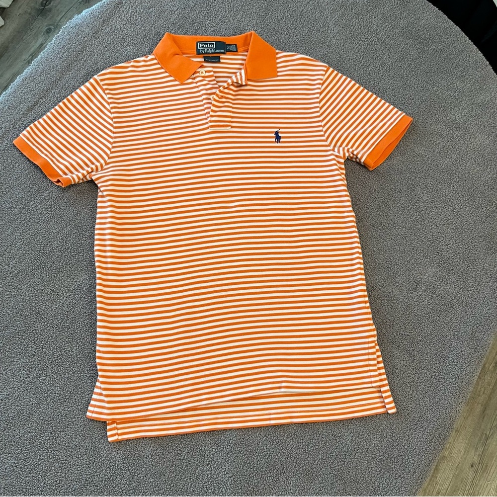 Ralph Lauren Orange and White Striped Polo Shirt